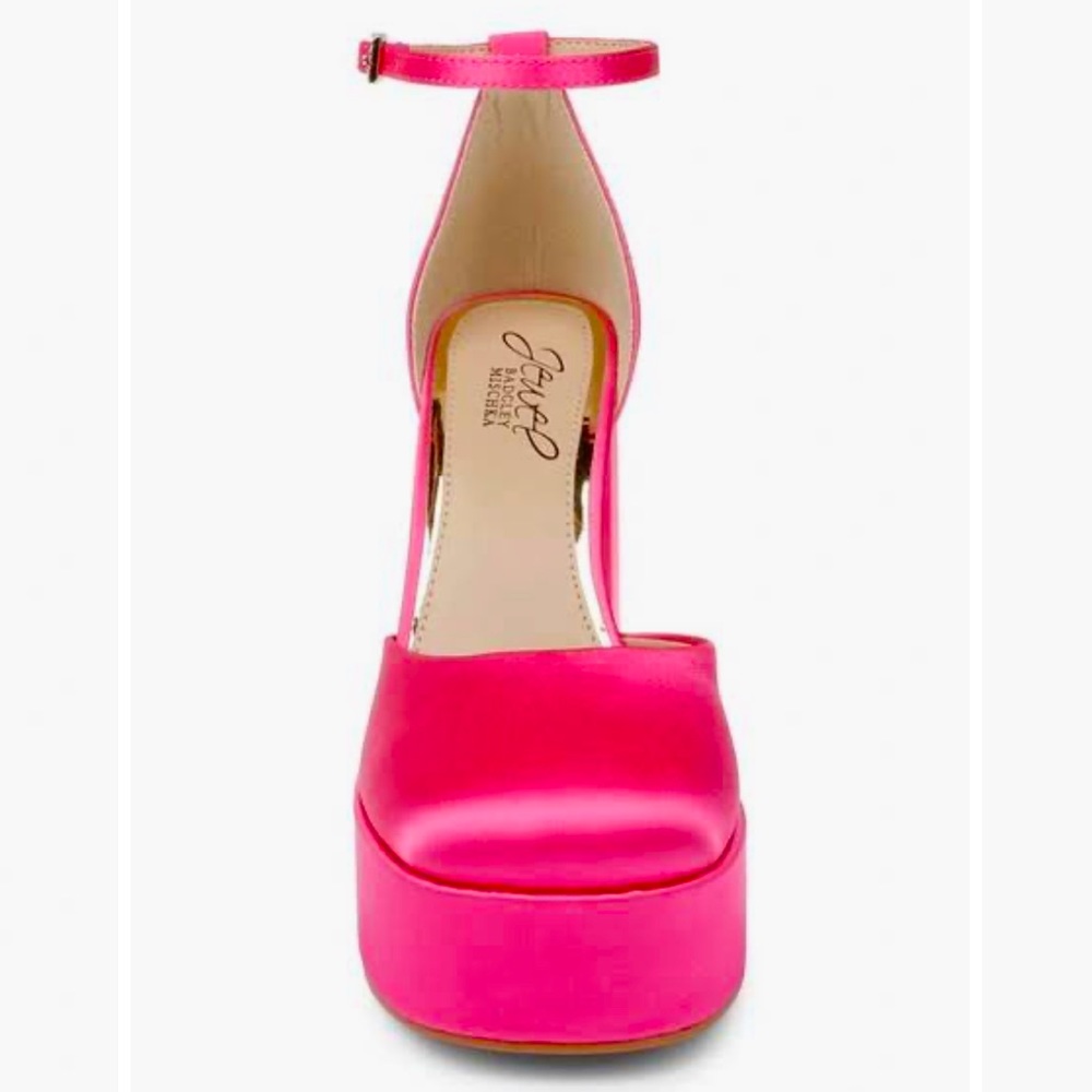💕 Jewel Badgley Mischka | Hot Pink Round Toe Block Heels - Picture 3 of 5